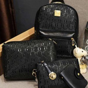 4pcs Textured Pocket Front Backpack With Purse